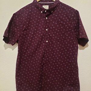 Level Ten Mens Maroon Button Down Nautical/Tropical Theme. Size L.